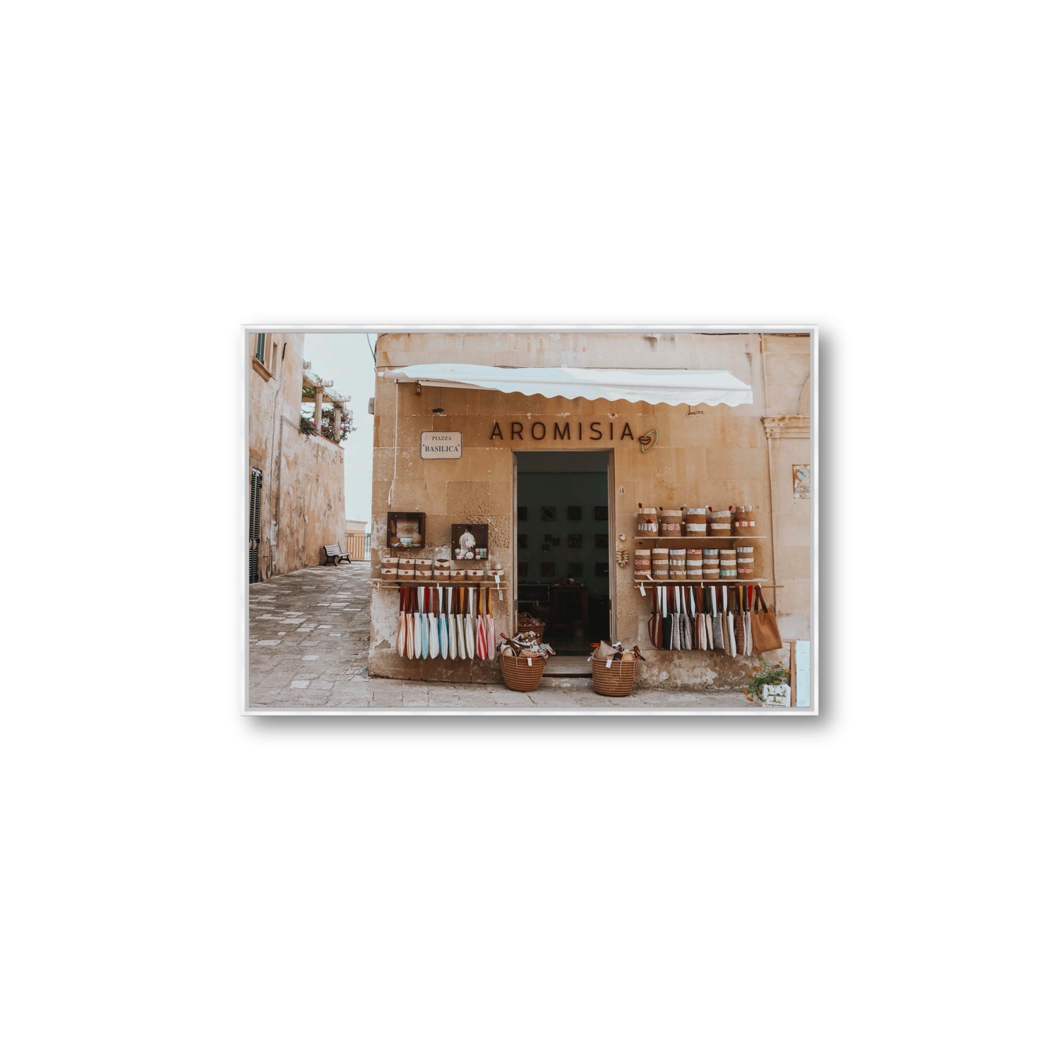Aromisia Puglia Otranto Italian wall art Large fine art canvas in white float frame