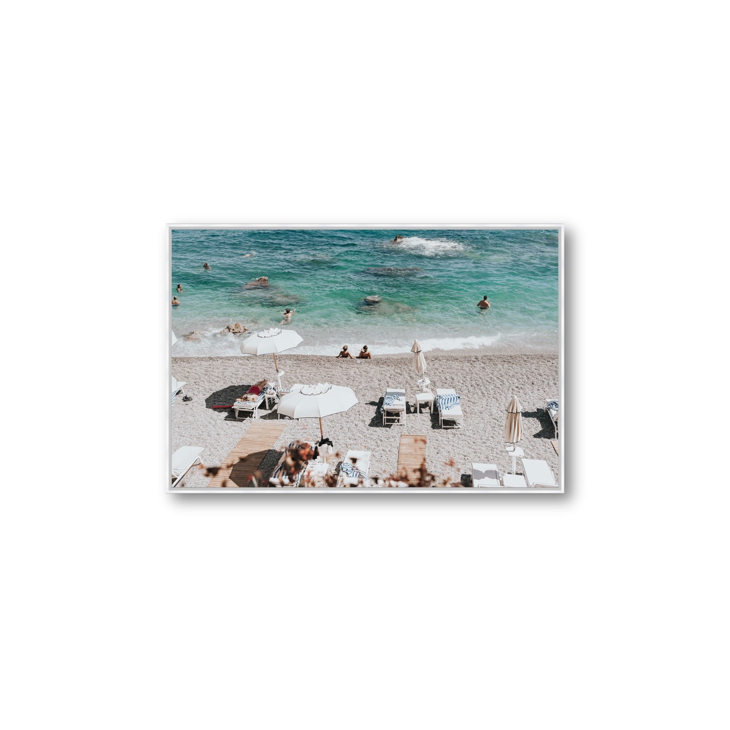 Amicizia Amalfi Italian beach wall art Large fine art canvas in white float frame