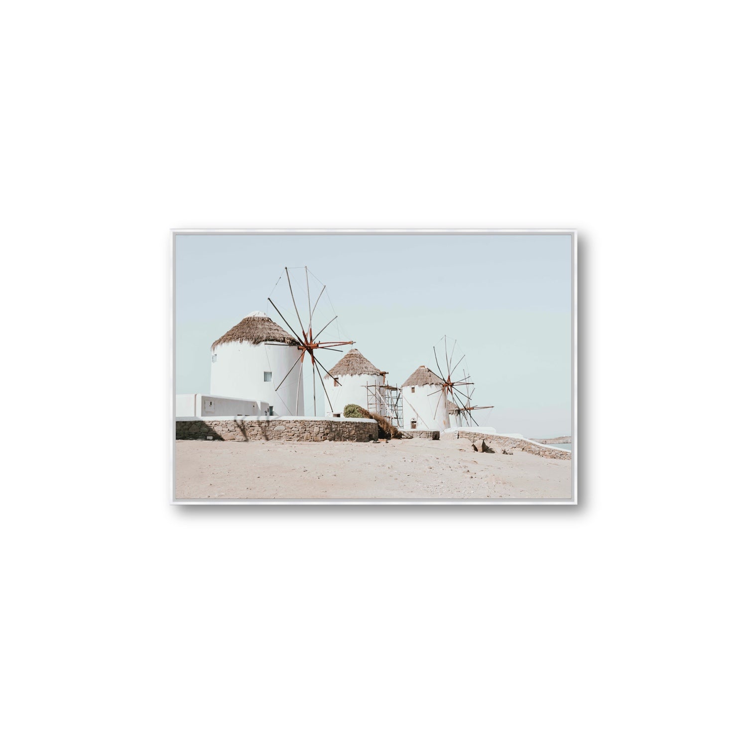 Rustic Icons Mykonos Greek island wall art Large fine art canvas in white float frame