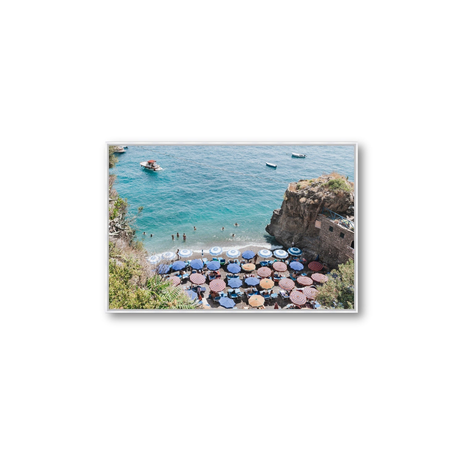 The Cove fine art print, Positano, Italy, Large, White Float Frame, Fine Art Canvas