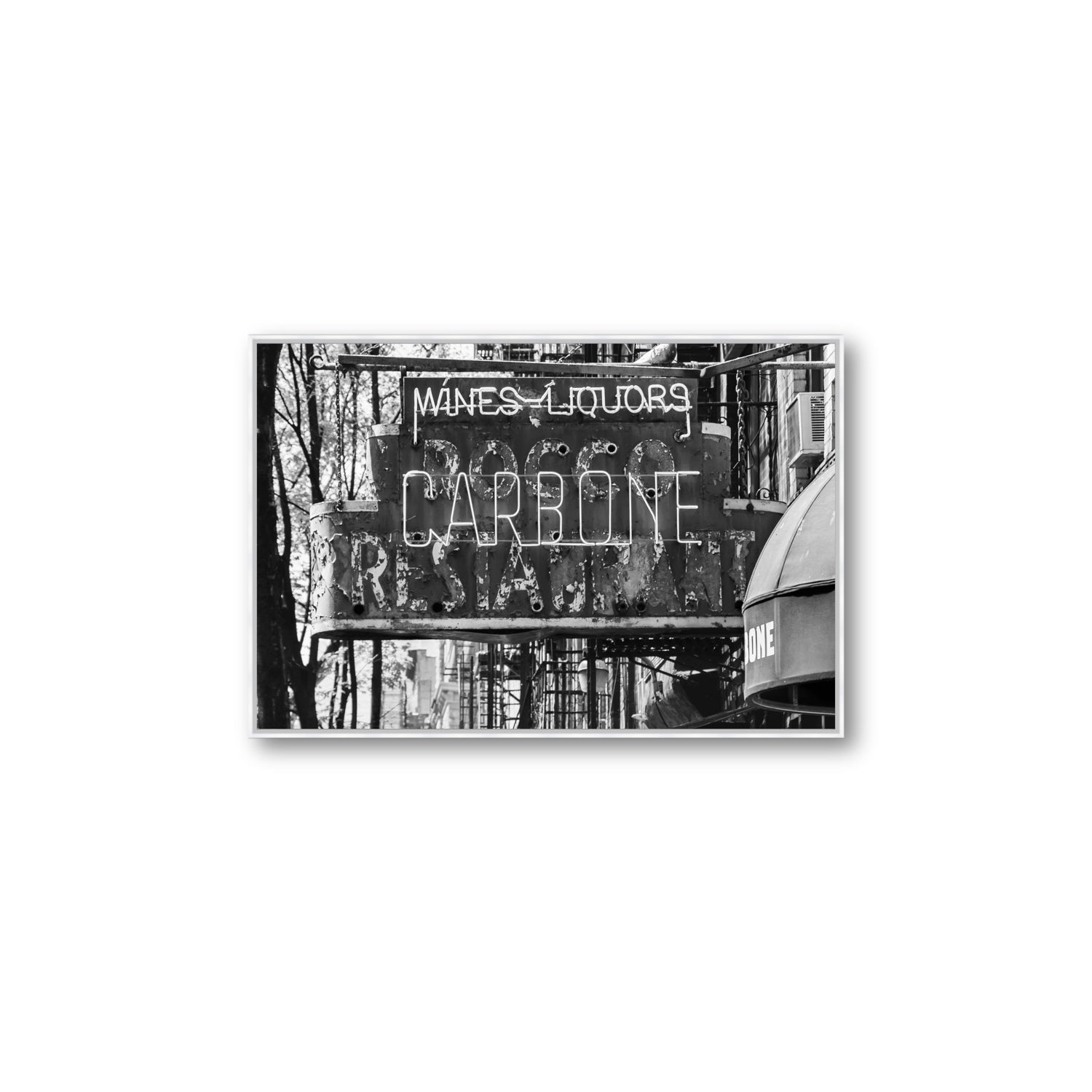 Thompson Street New York NYC Black & White wall art Large fine art canvas in white float frame