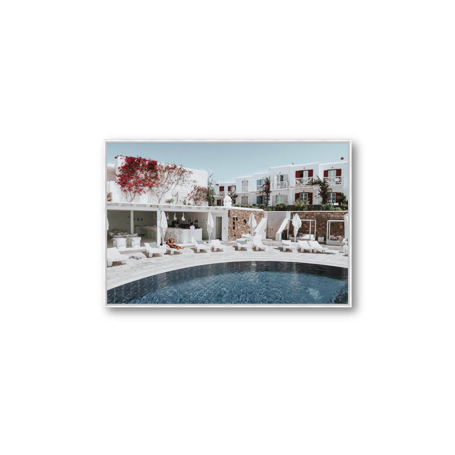 Got The First Lounge fine art print, Mykonos, Greece, Large, White Float Frame, Fine Art Canvas