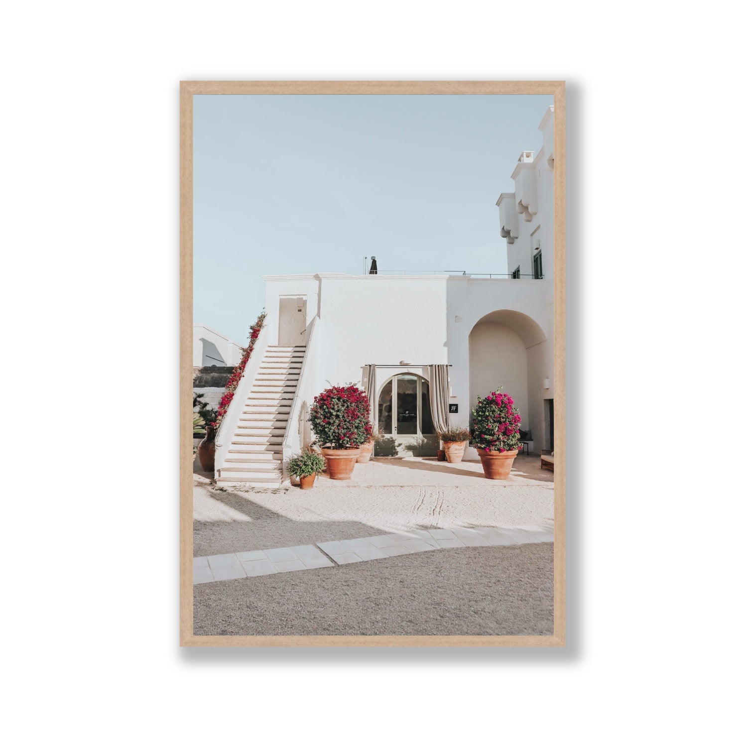 Scala Fiorita Puglia Mediterranean wall art Gallery full-bleed fine art print in natural oak frame