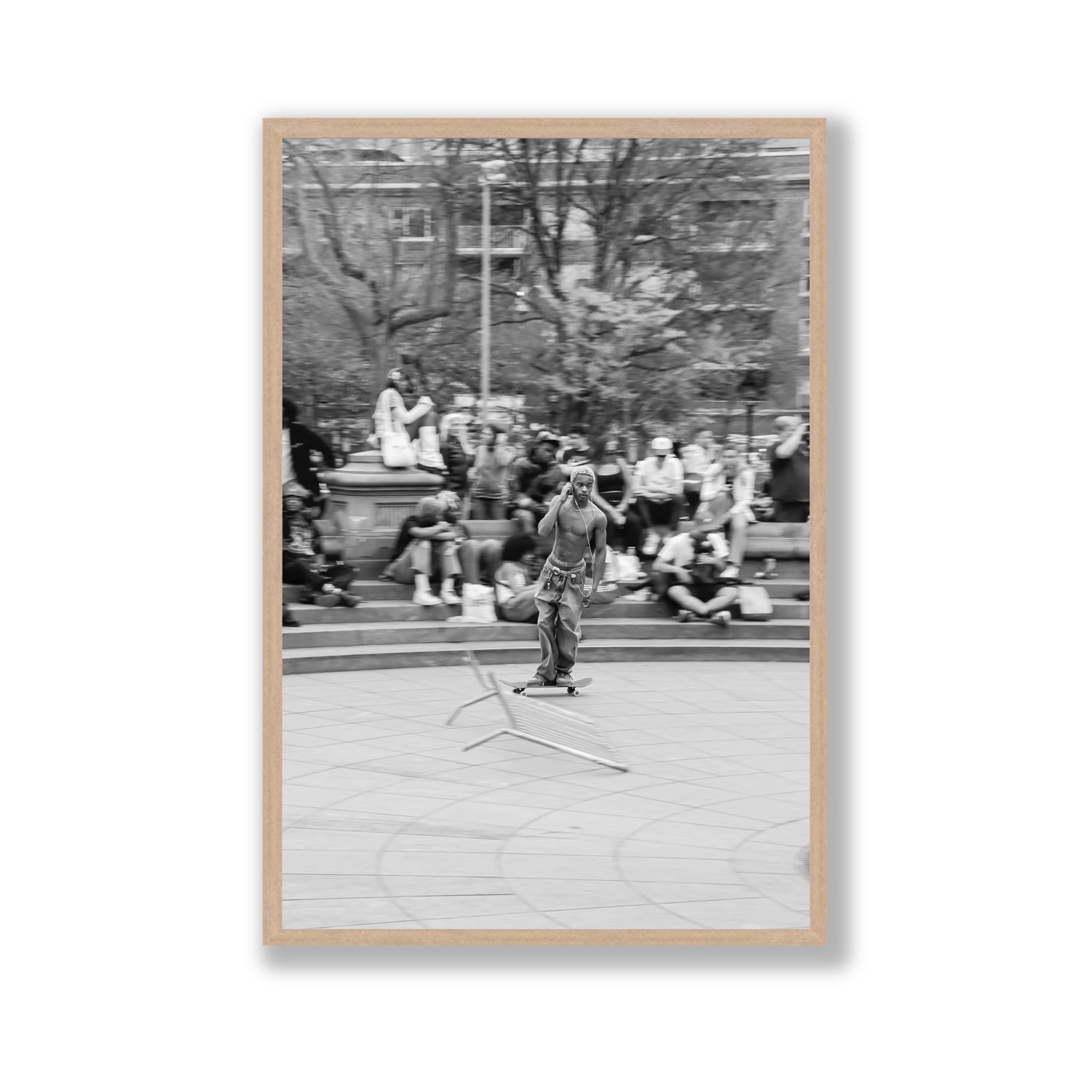 Skate Park Serenade New York NYC Black & White wall art Gallery full-bleed fine art print in natural oak frame