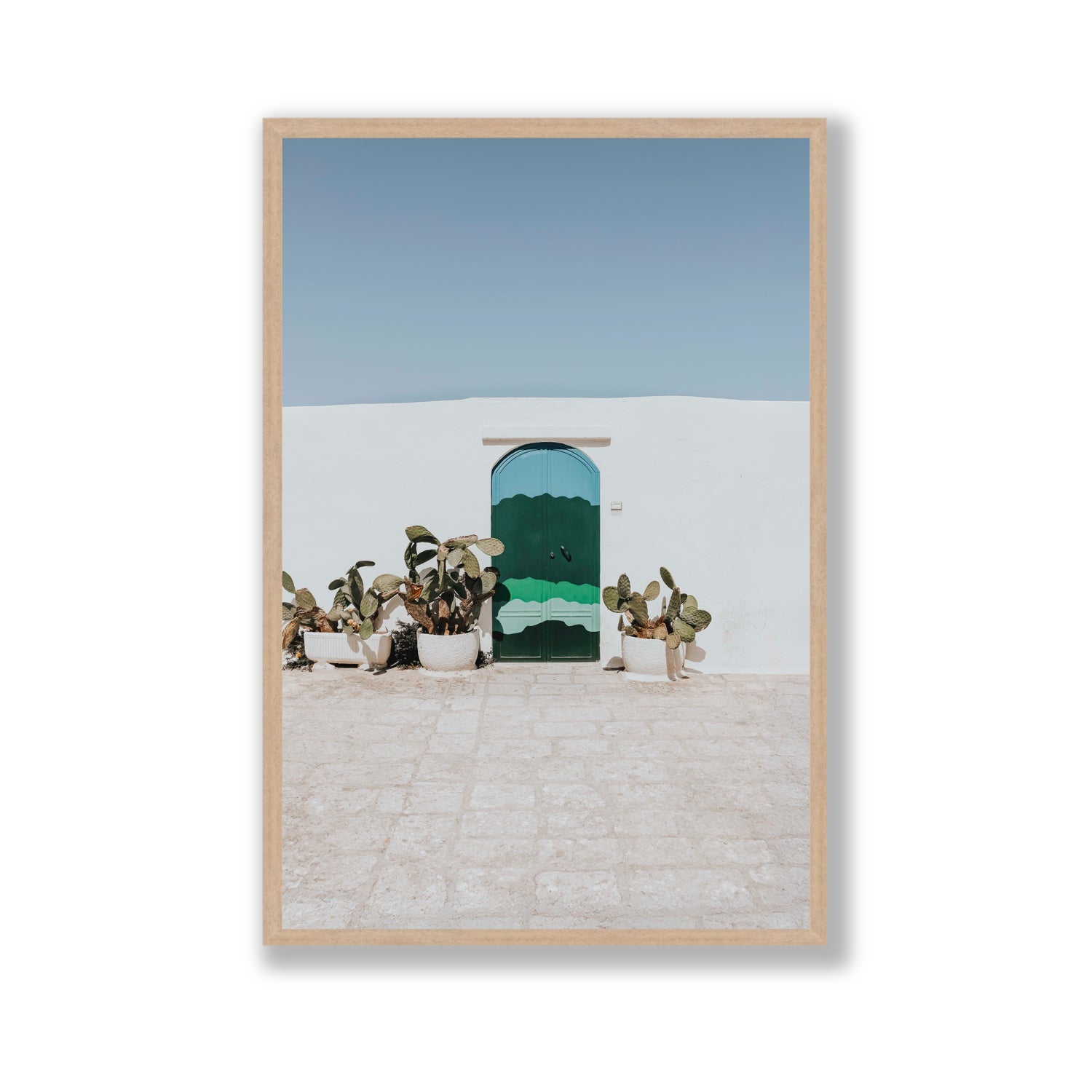 Imaginary Exit Puglia Mediterranean wall art Gallery full-bleed fine art print in natural oak frame