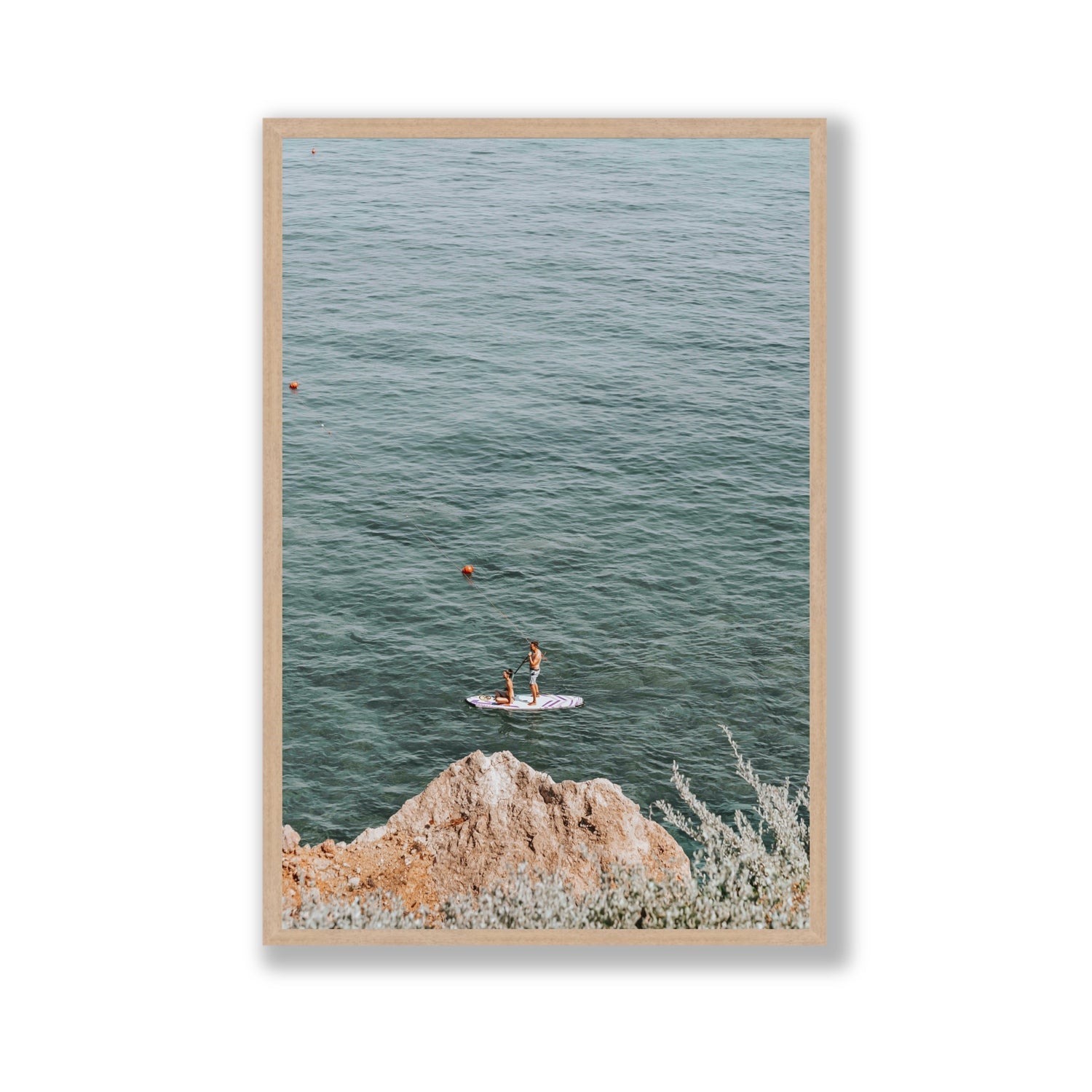 Into The Vibe Without Getting Wet Tuscany coastal wall art Gallery full-bleed fine art print in natural oak frame