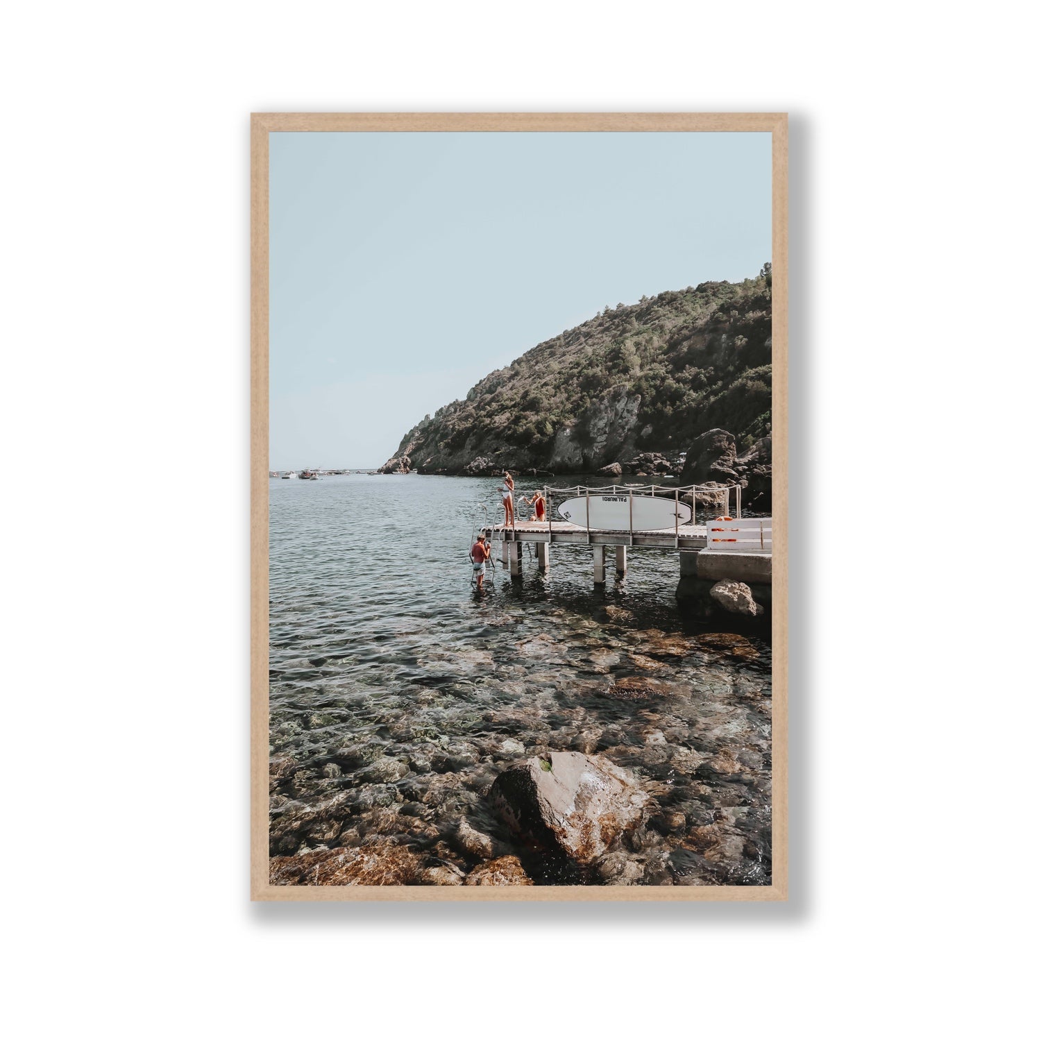 Tidal Explorers Tuscany coastal Italian wall art Gallery full-bleed fine art print in natural oak frame