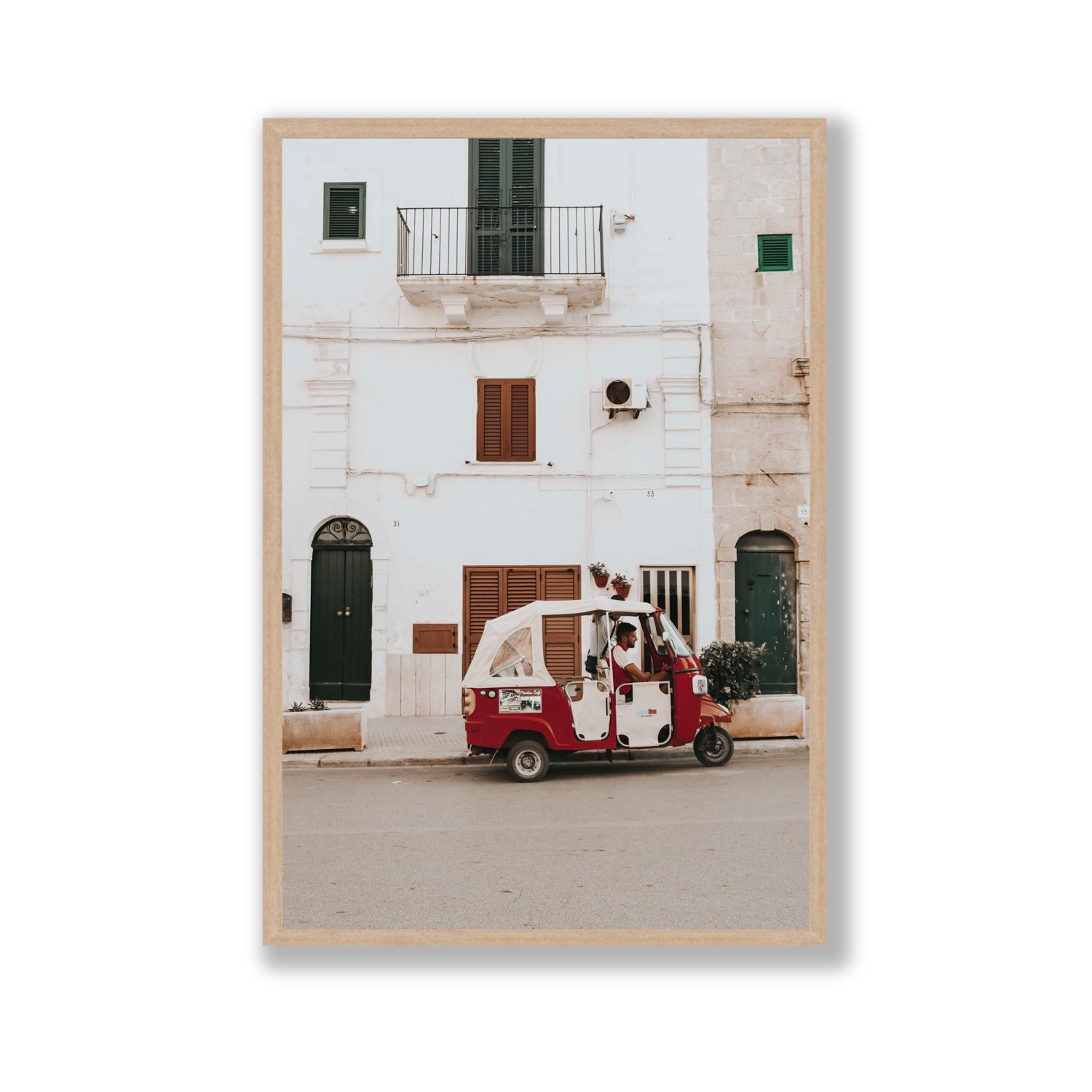 Groovy Piaggio Puglia Italian wall art Gallery full-bleed fine art print in natural oak frame