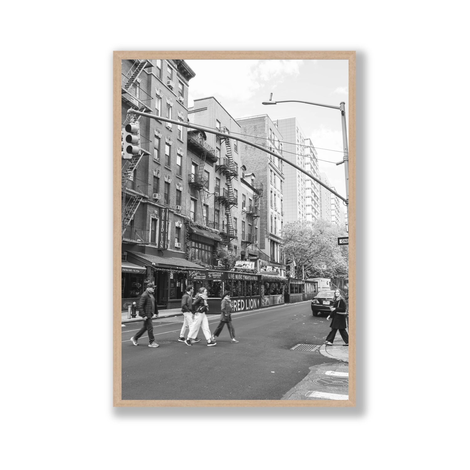 Spectral Streets New York NYC Black & White wall art Gallery full-bleed fine art print in natural oak frame