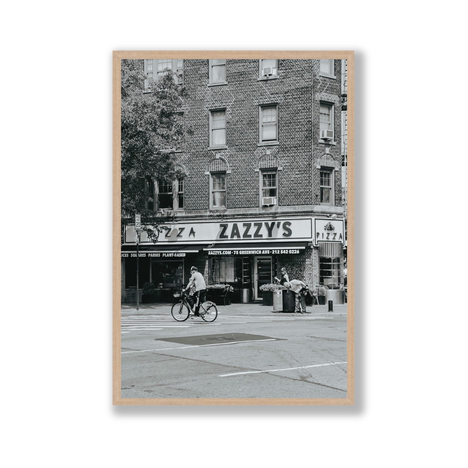 Zazzy's New York NYC Black & White wall art Gallery full-bleed fine art print in natural oak frame
