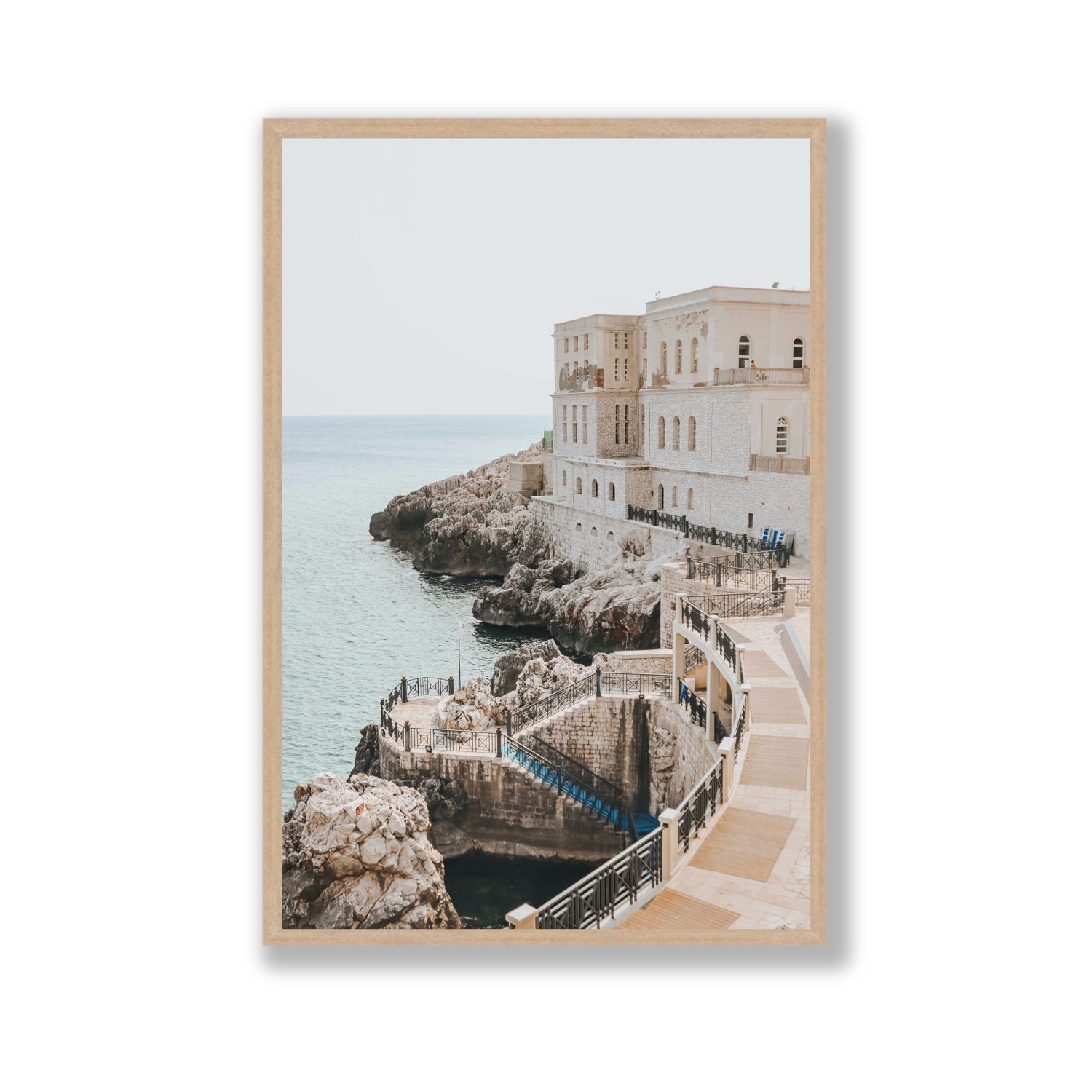 Santa Cesarea Puglia Italian coastal wall art Gallery full-bleed fine art print in natural oak frame