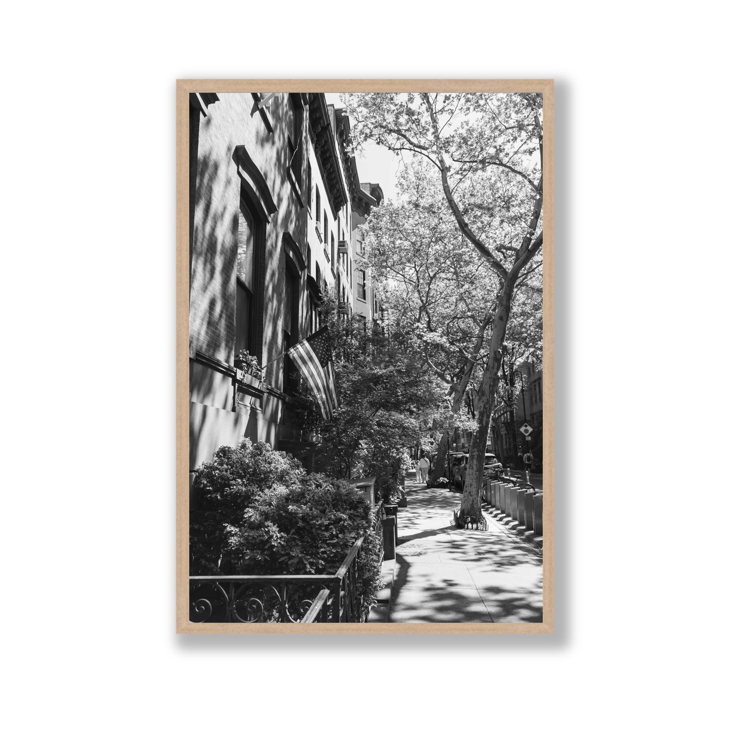 Urban Patriotism New York NYC Black & White wall art Gallery full-bleed fine art print in natural oak frame