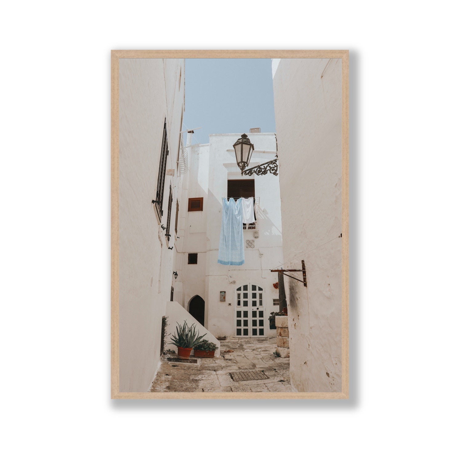 Laundry Day fine art print, Puglia, Italy, Gallery, Natural Oak Frame · Full Bleed, Fine Art Print