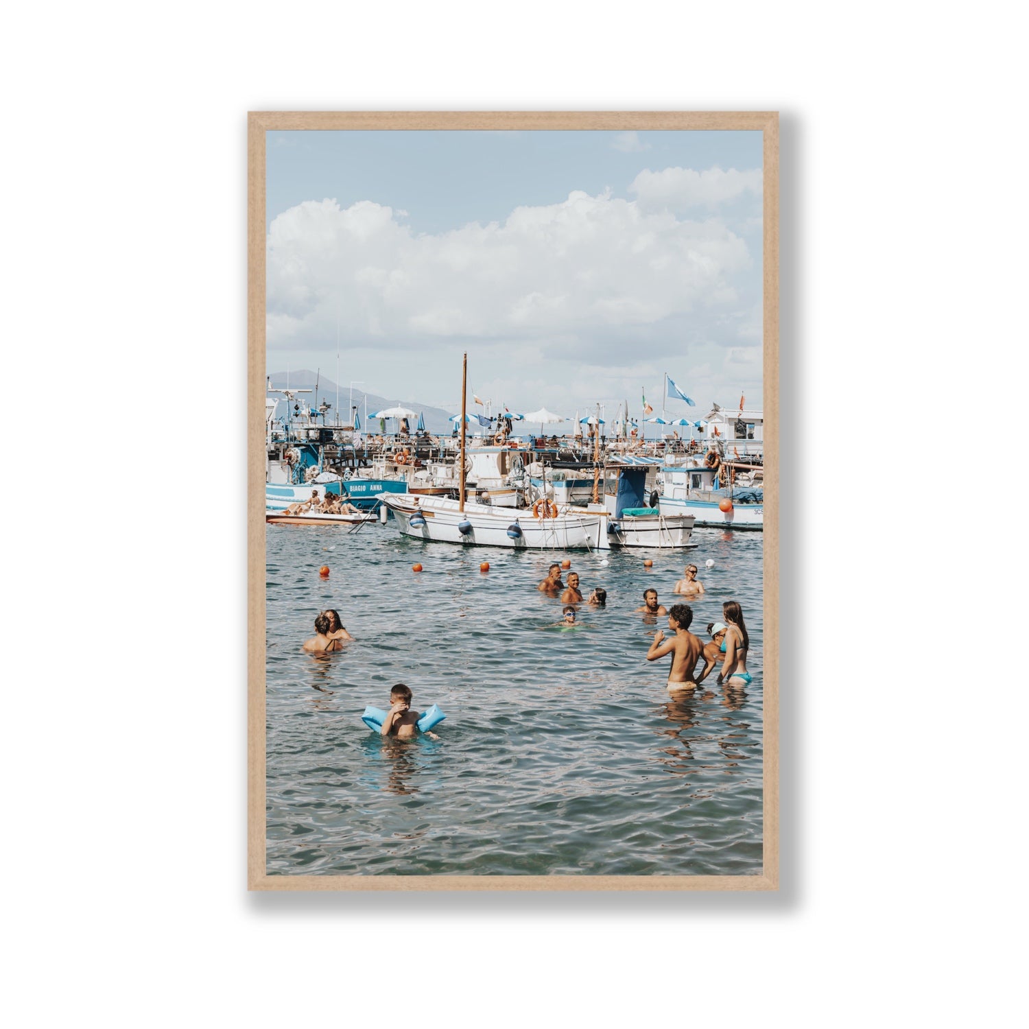 Vacanze Italiane Sorrento Italian coastal wall art Gallery full-bleed fine art print in natural oak frame