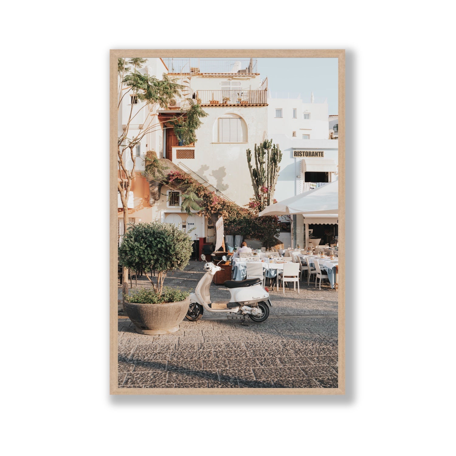 Ristorante Ischia Italian Mediterranean decor wall art Gallery full-bleed fine art print in natural oak frame