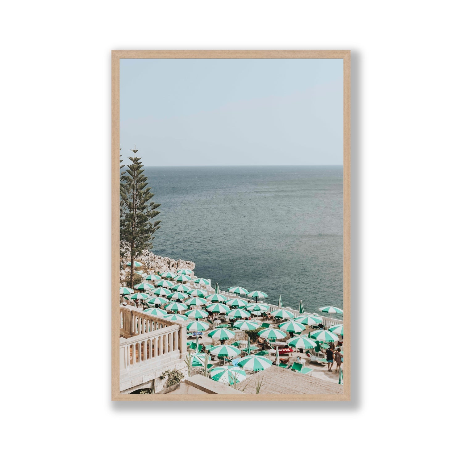 Sun-drenched Stripes Puglia beach coastal wall art Gallery full-bleed fine art print in natural oak frame