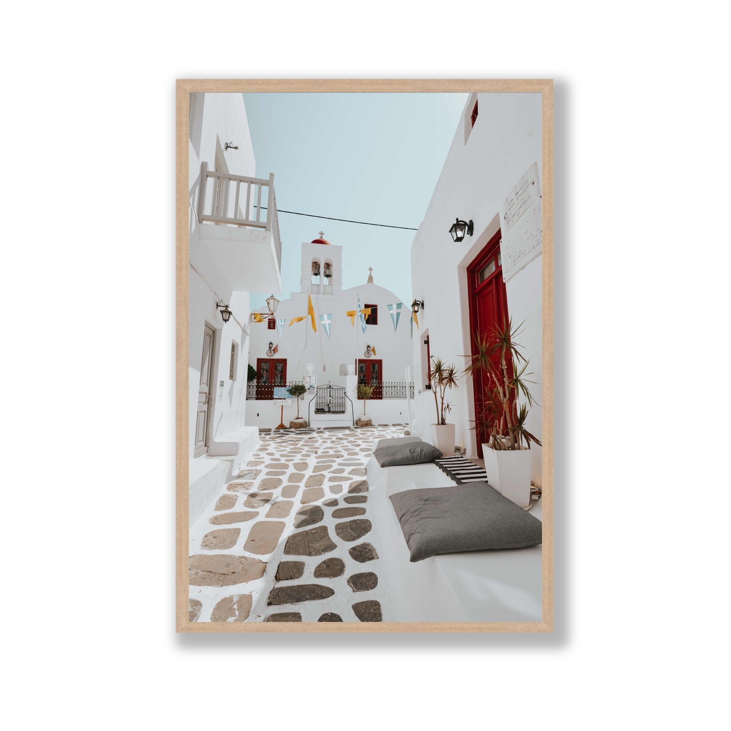Cycladic Charm fine art print, Mykonos, Greece, Gallery, Natural Oak Frame · Full Bleed, Fine Art Print