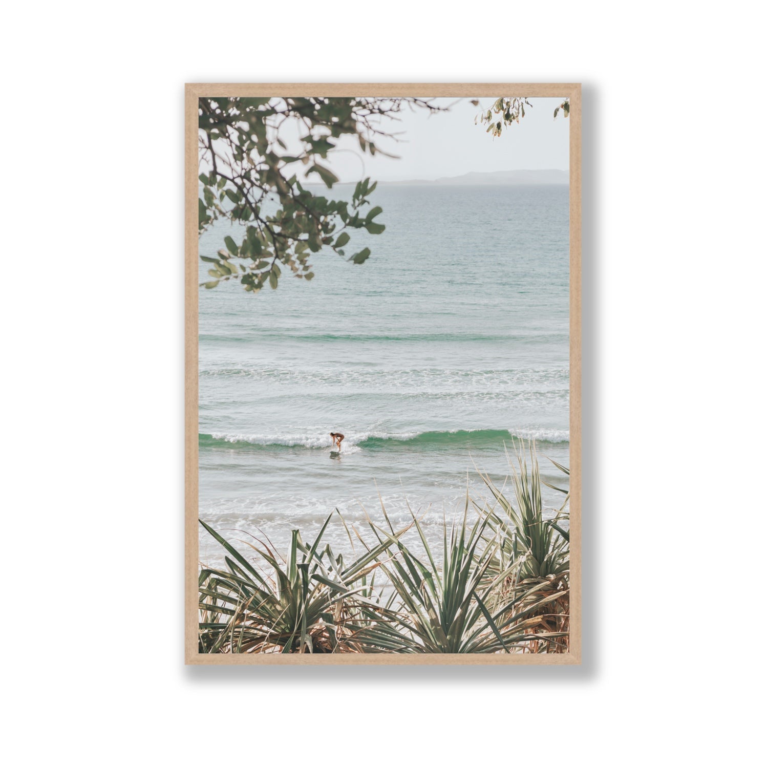 Dream Boat fine art print, Noosa, Australia, coastal scenes artwork, Gallery, Natural Oak Frame · Full Bleed, Fine Art Print