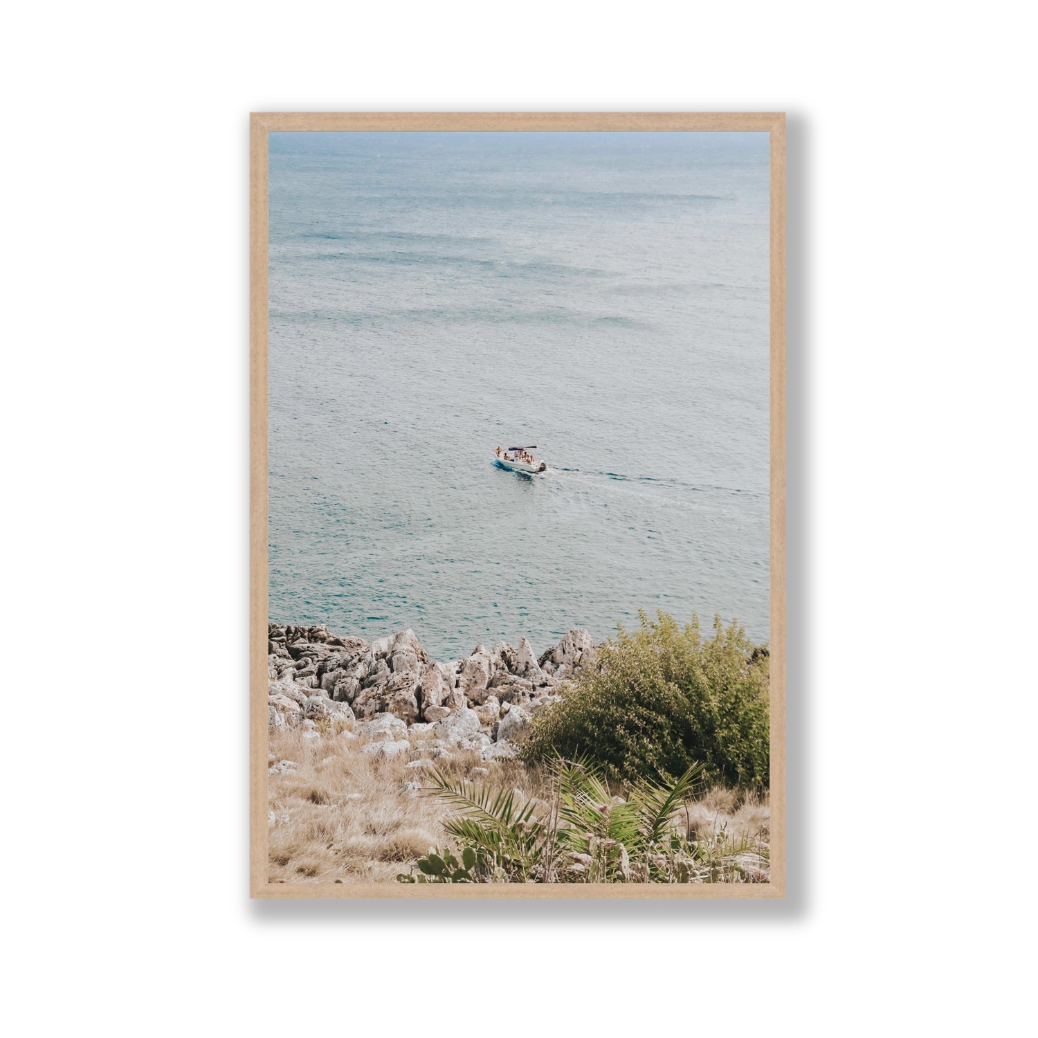 Puglian Departure Puglia coastal Italian wall art Gallery full-bleed fine art print in natural oak frame