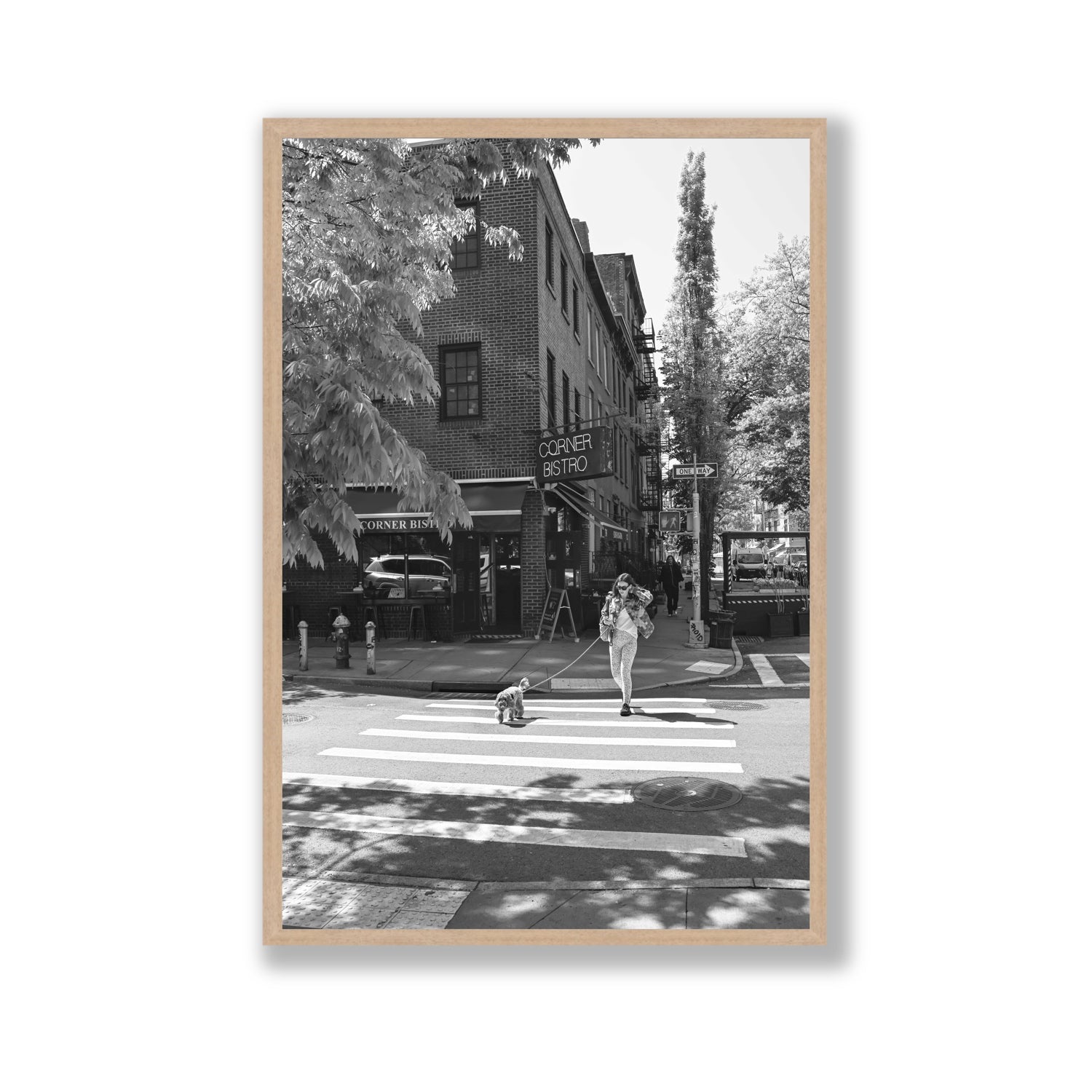 Sunlit Stroll New York NYC Black & White wall art Gallery full-bleed fine art print in natural oak frame