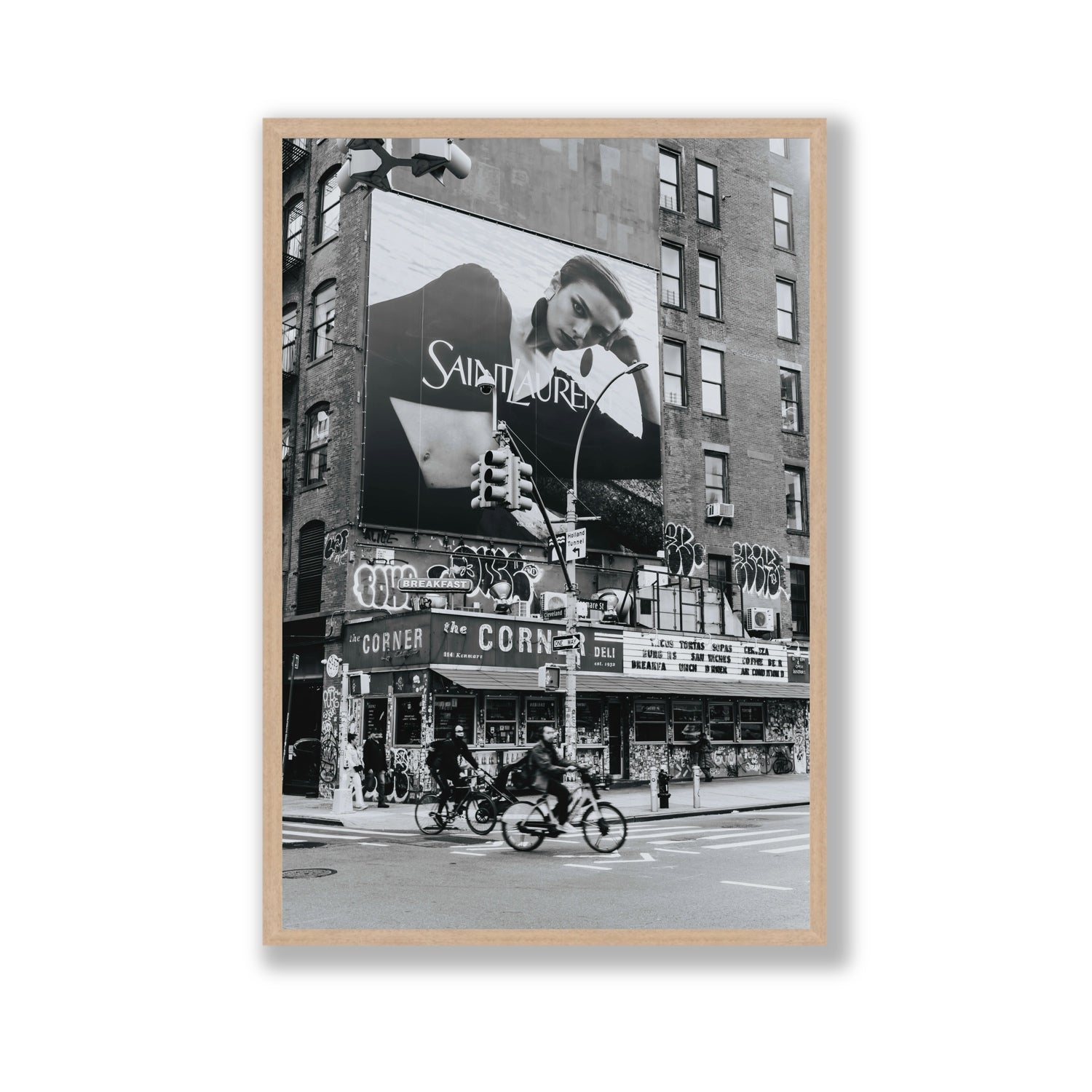 Runway To Rooftops New York NYC Black & White wall art Gallery full-bleed fine art print in natural oak frame