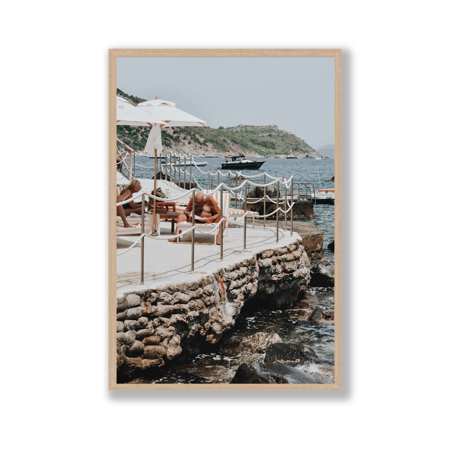 Nonno e Nonna Tuscany coastal Italian wall art Gallery full-bleed fine art print in natural oak frame