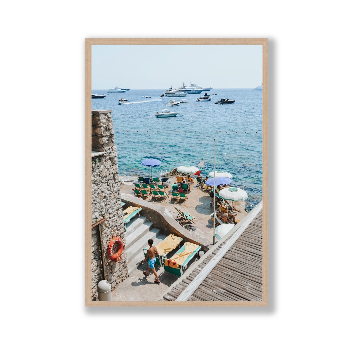 Canzone di Capri Capri Italian beach wall art Gallery full-bleed fine art print in natural oak frame