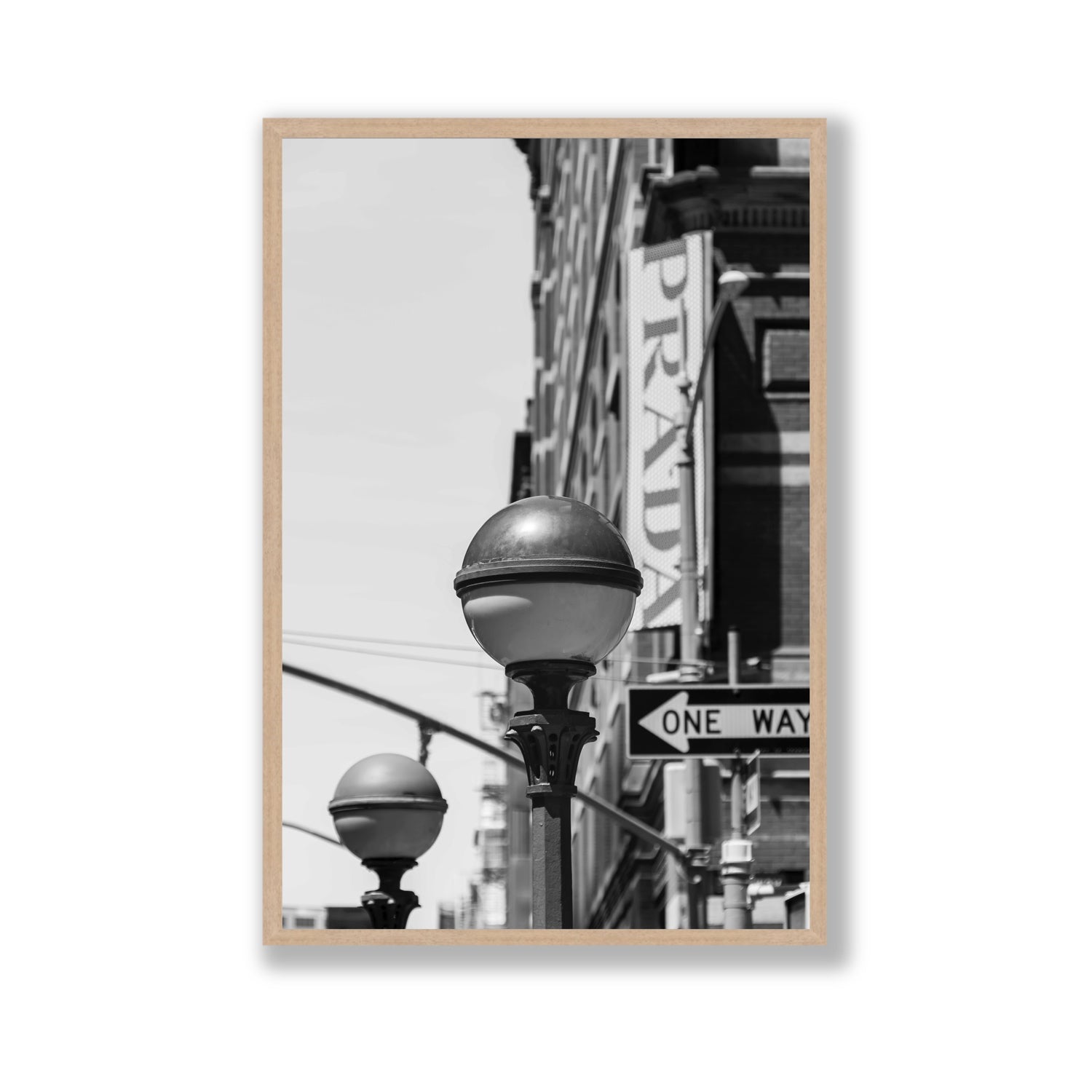 Subway Style New York NYC Black & White wall art Gallery full-bleed fine art print in natural oak frame