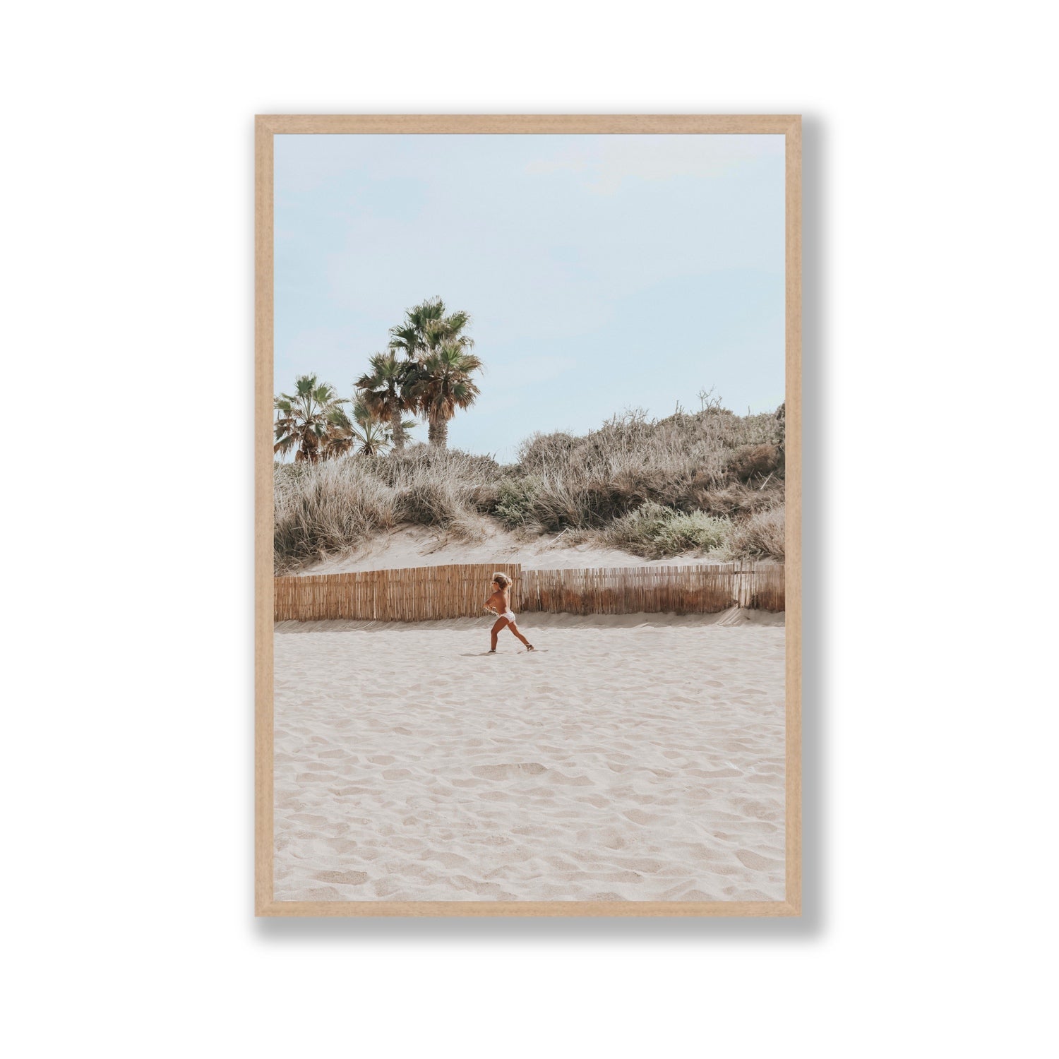 Joyful Sprint Puglia beach coastal fine art print Gallery full-bleed fine art print in natural oak frame