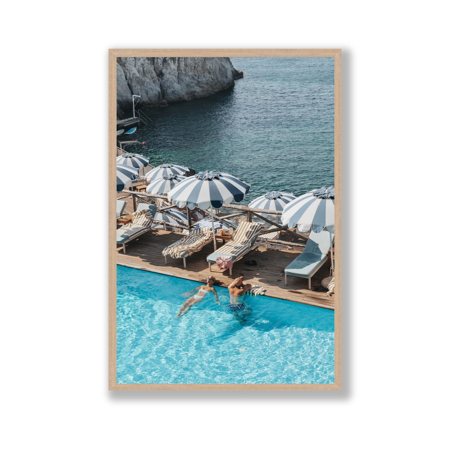 I'm Busy Ischia Italian coastal Mediterranean wall art Gallery full-bleed fine art print in natural oak frame