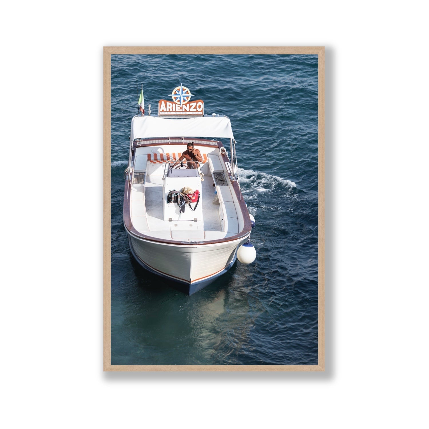 Pilota di Motoscafo fine art print, Positano, Italy, Gallery, Natural Oak Frame · Full Bleed, Fine Art Print