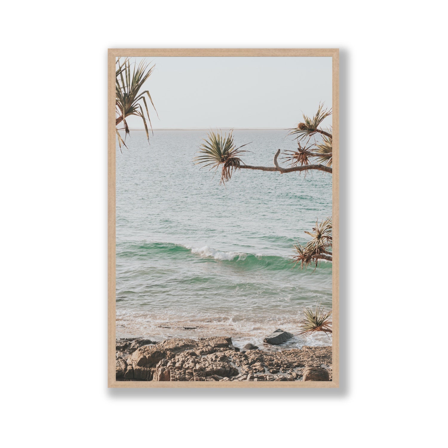 Good Vibrations fine art print, Noosa, Australia, coastal scenes artwork, Gallery, Natural Oak Frame · Full Bleed, Fine Art Print