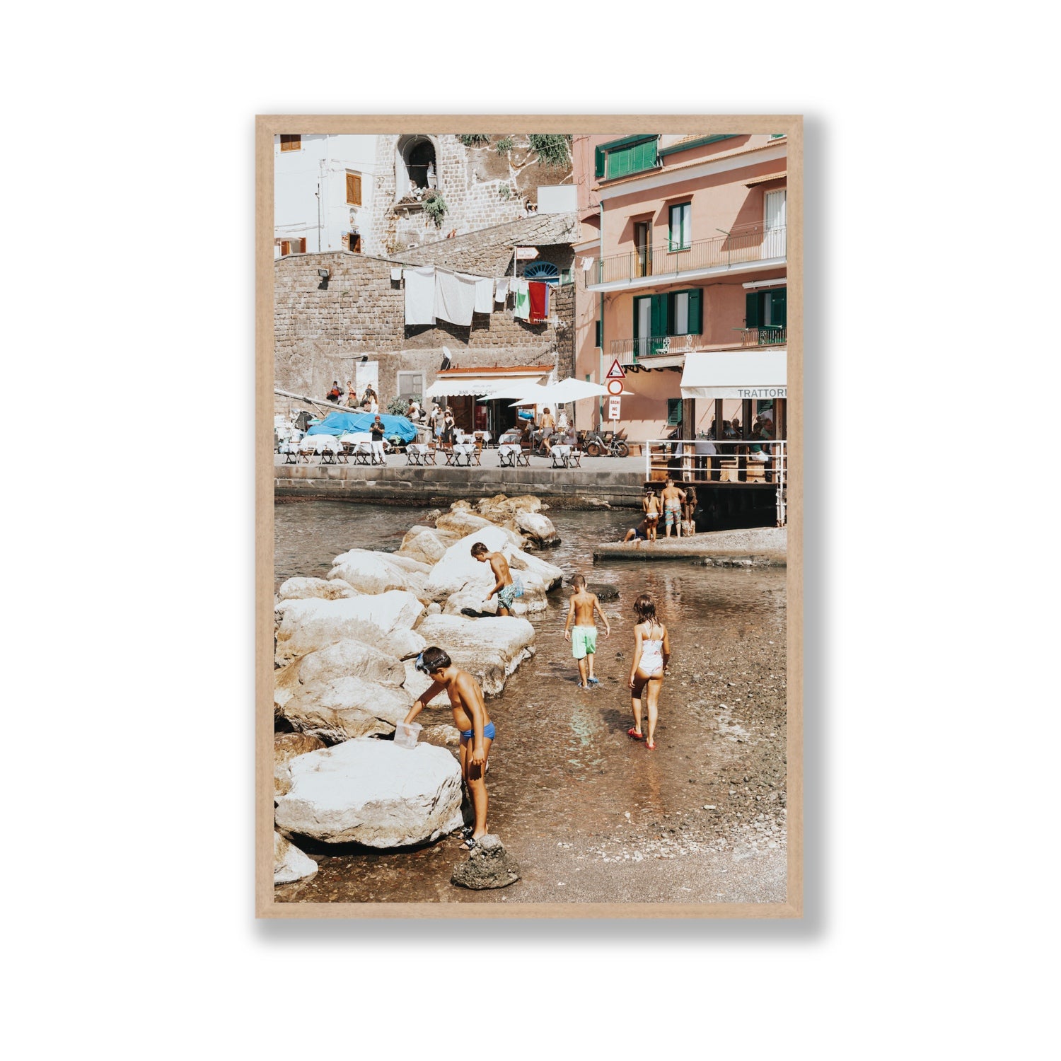 The Beachcombers Sorrento beach coastal wall art Gallery full-bleed fine art print in natural oak frame