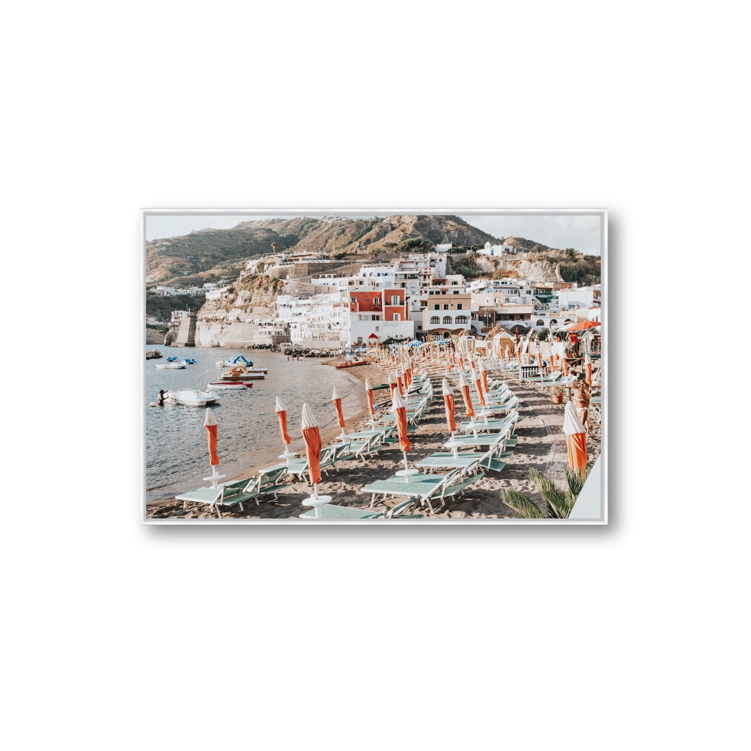 Sole Estivo Ischia Italian coastal wall art Extra Large fine art canvas in white float frame