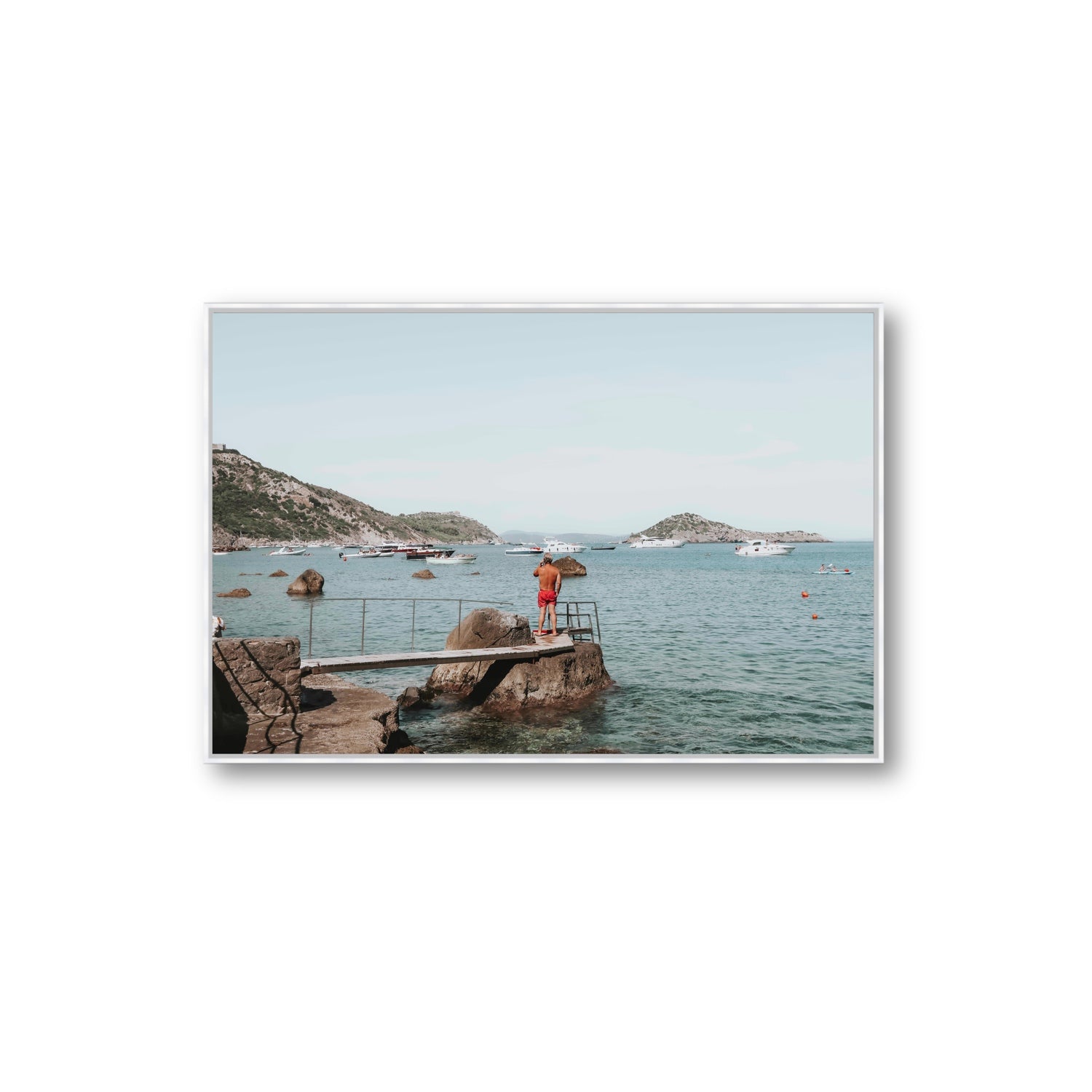 Out Of Office Tuscany coastal Italian wall art Extra Large fine art canvas in white float frame