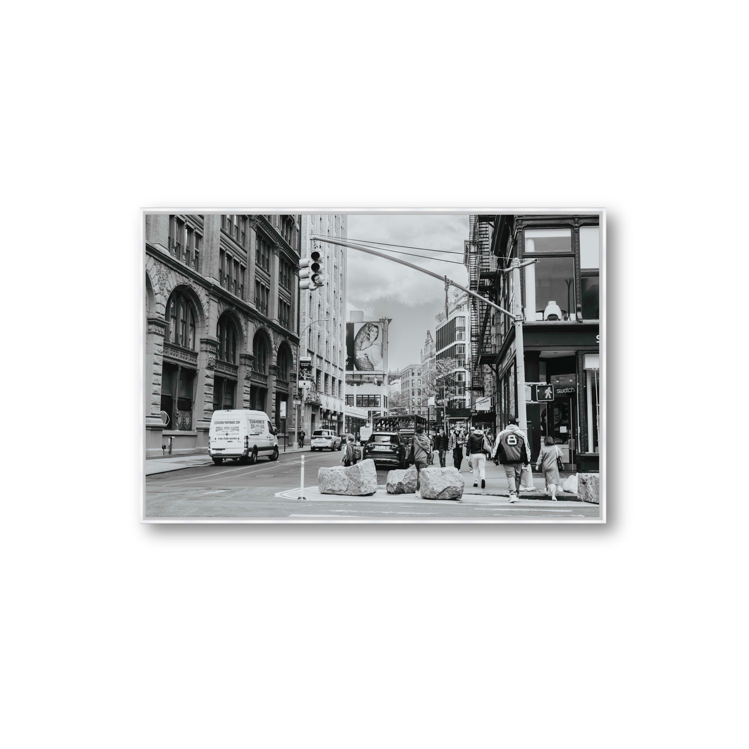 Inkwell Metropolis New York NYC Black & White wall art Extra Large fine art canvas in white float frame