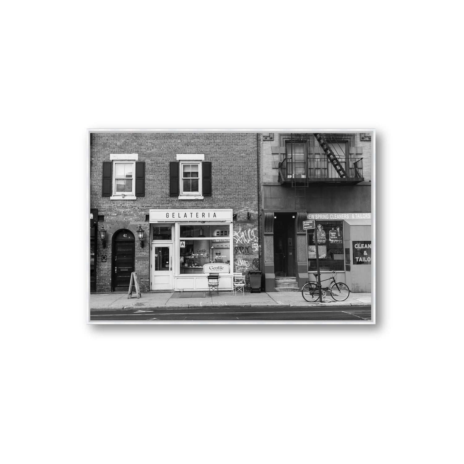 West Village Dolcezza New York NYC Black & White wall art Extra Large fine art canvas in white float frame