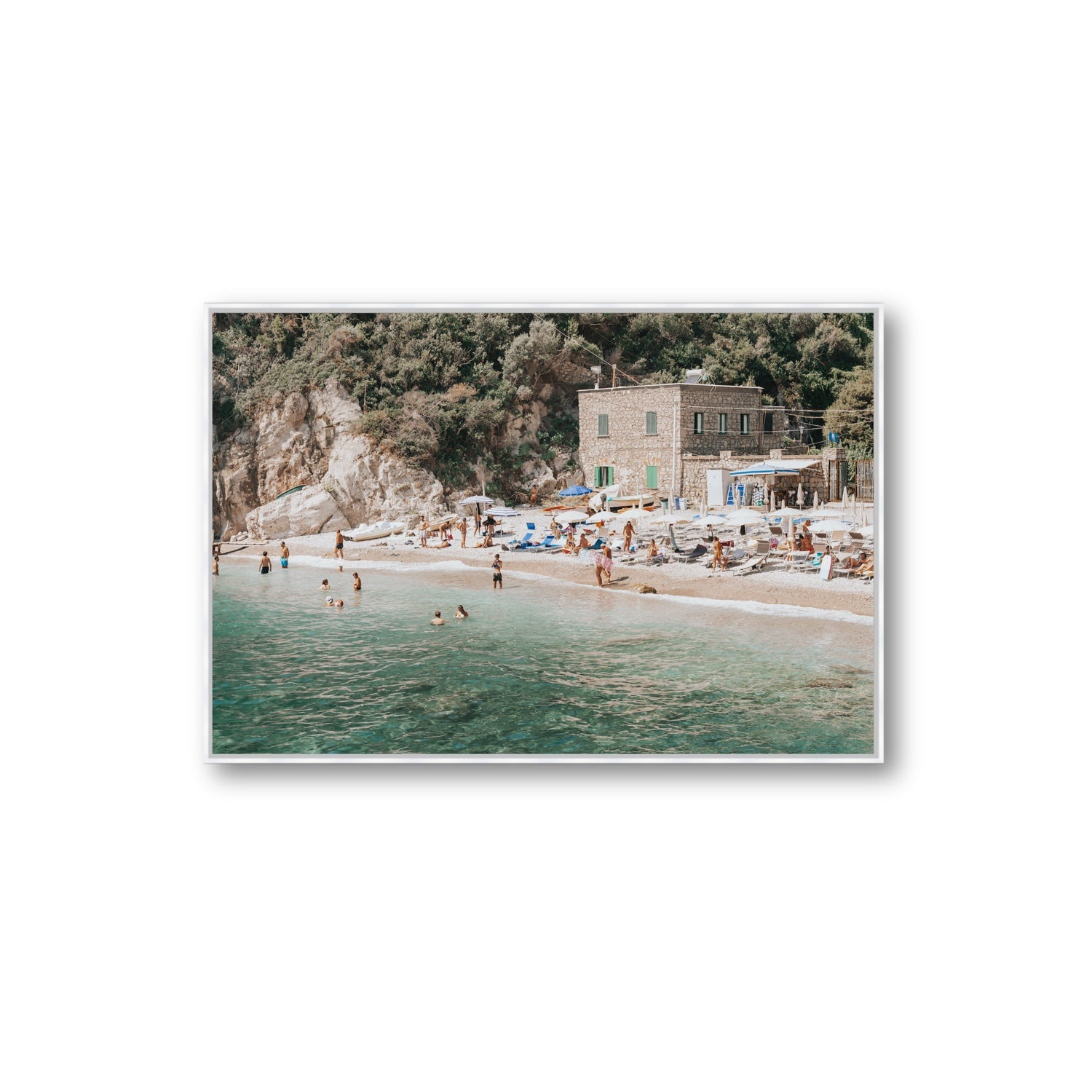 Secluded Sanctuary Nerano Italian Mediterranean decor wall art Extra Large fine art canvas in white float frame