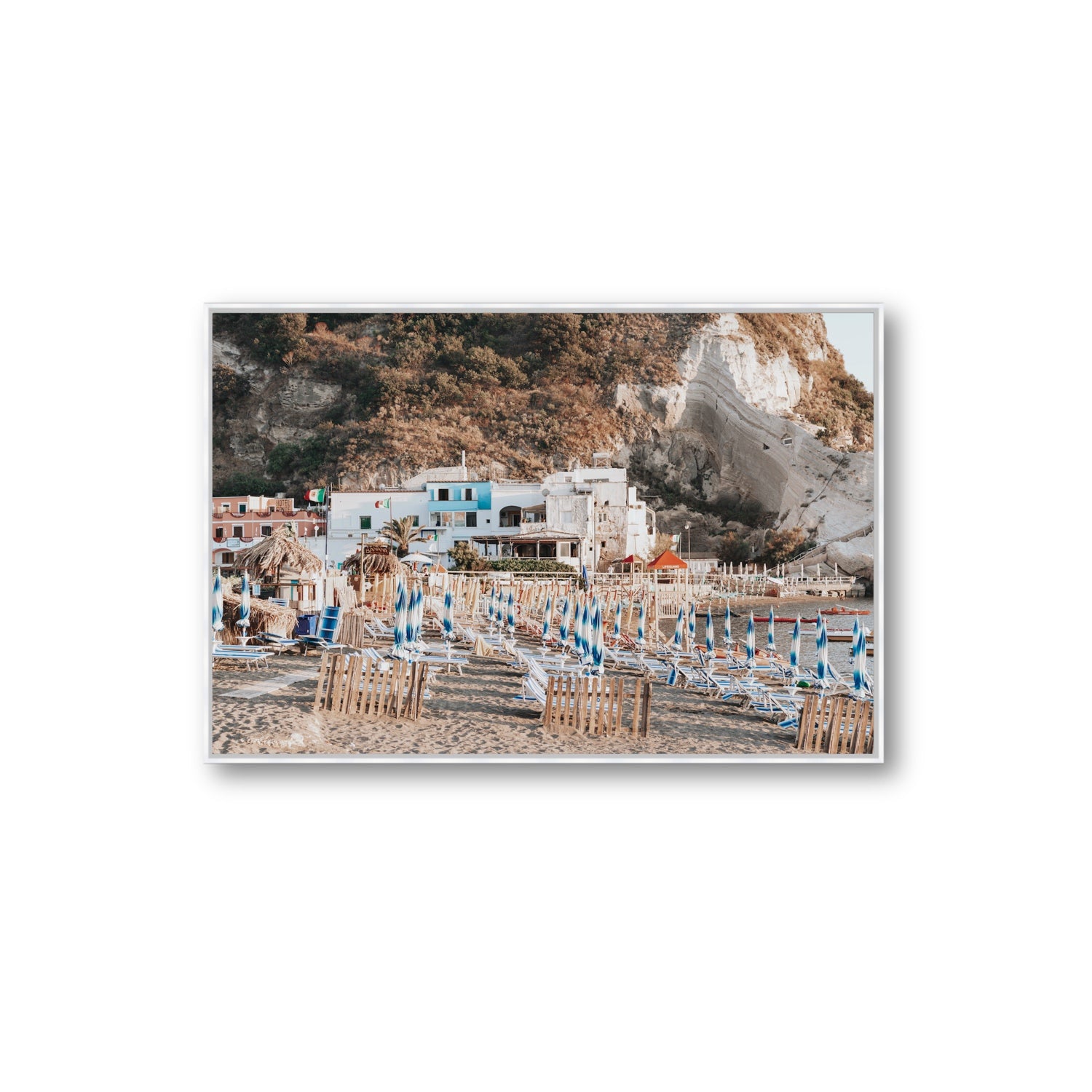 Sant' Angelo Ischia Italian coastal wall art Extra Large fine art canvas in white float frame