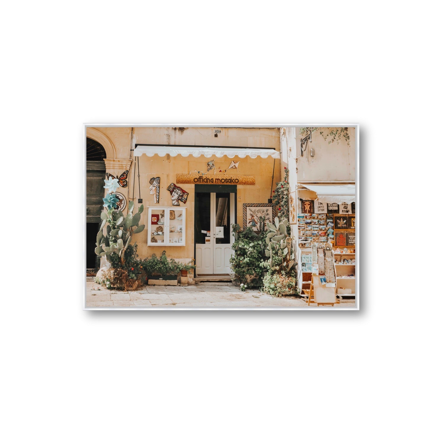Mosaic Workshop Puglia Italian wall art Extra Large fine art canvas in white float frame