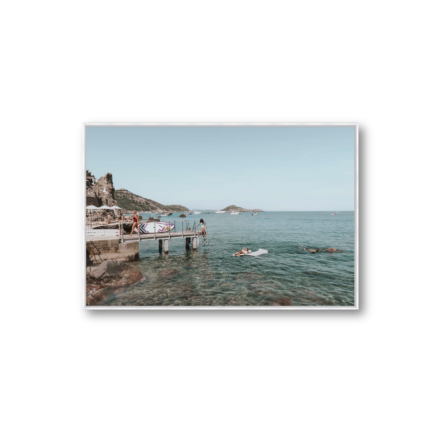 Retro Glamour Tuscany coastal Italian wall art Extra Large fine art canvas in white float frame