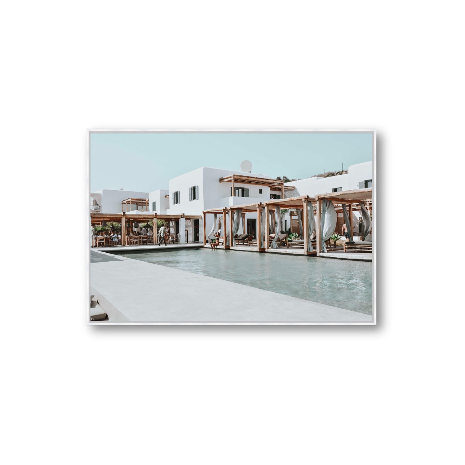 Polytelís Mykonos Greek island wall art Extra Large fine art canvas in white float frame