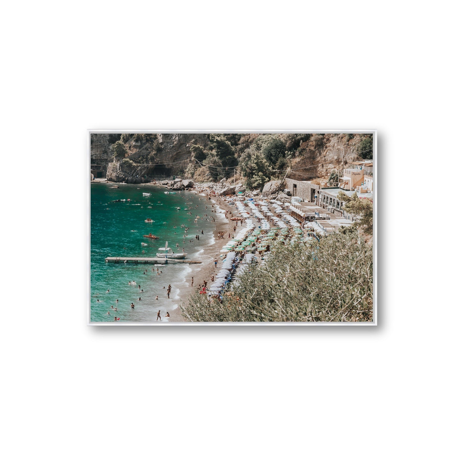 Fornillo Beach fine art print, Positano, Italy, Extra Large, White Float Frame, Fine Art Canvas
