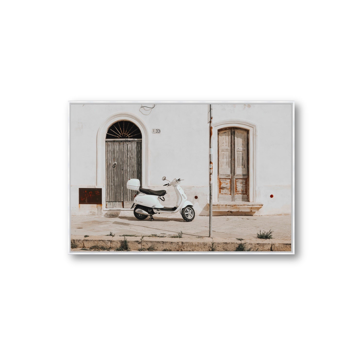Vespa Nostalgia Puglia Italian wall art Extra Large fine art canvas in white float frame