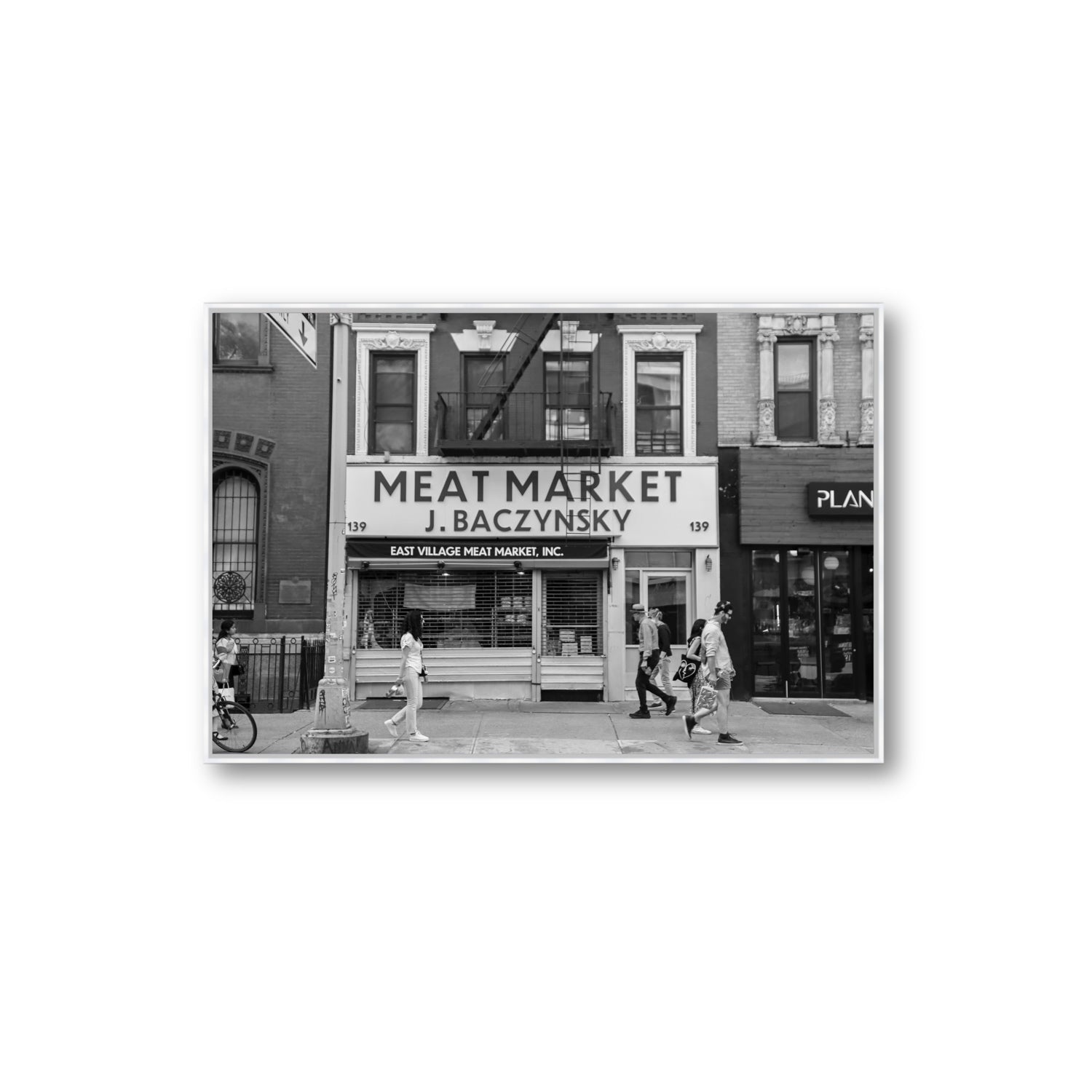 Meat District New York NYC Black & White wall art Extra Large fine art canvas in white float frame