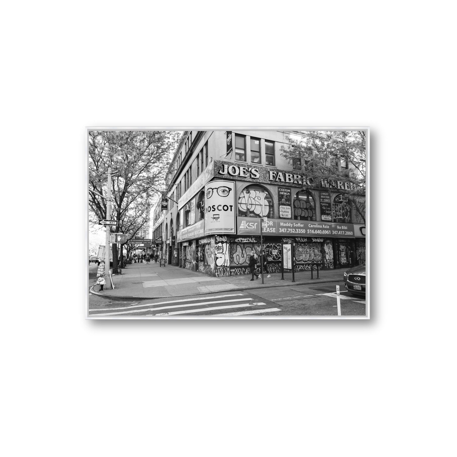 Wall Poetry New York NYC Black & White wall art Extra Large fine art canvas in white float frame