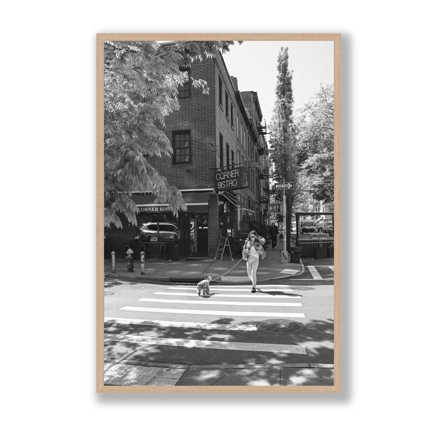 Sunlit Stroll New York NYC Black & White wall art Statement full-bleed fine art print in natural oak frame