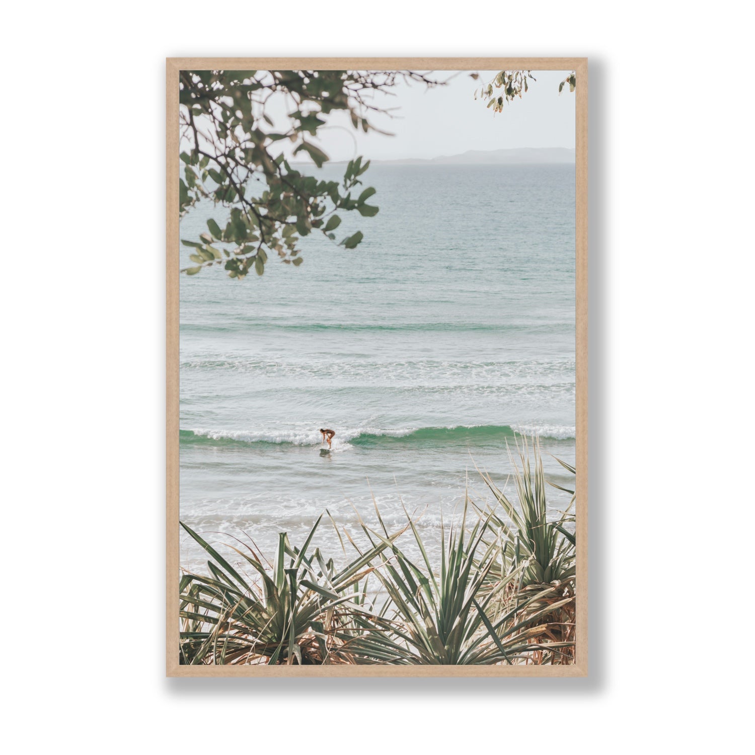 Dream Boat fine art print, Noosa, Australia, coastal scenes artwork, Statement, Natural Oak Frame · Full Bleed, Fine Art Print