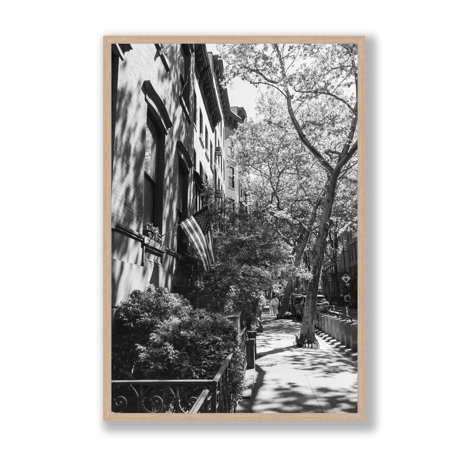 Urban Patriotism New York NYC Black & White wall art Statement full-bleed fine art print in natural oak frame