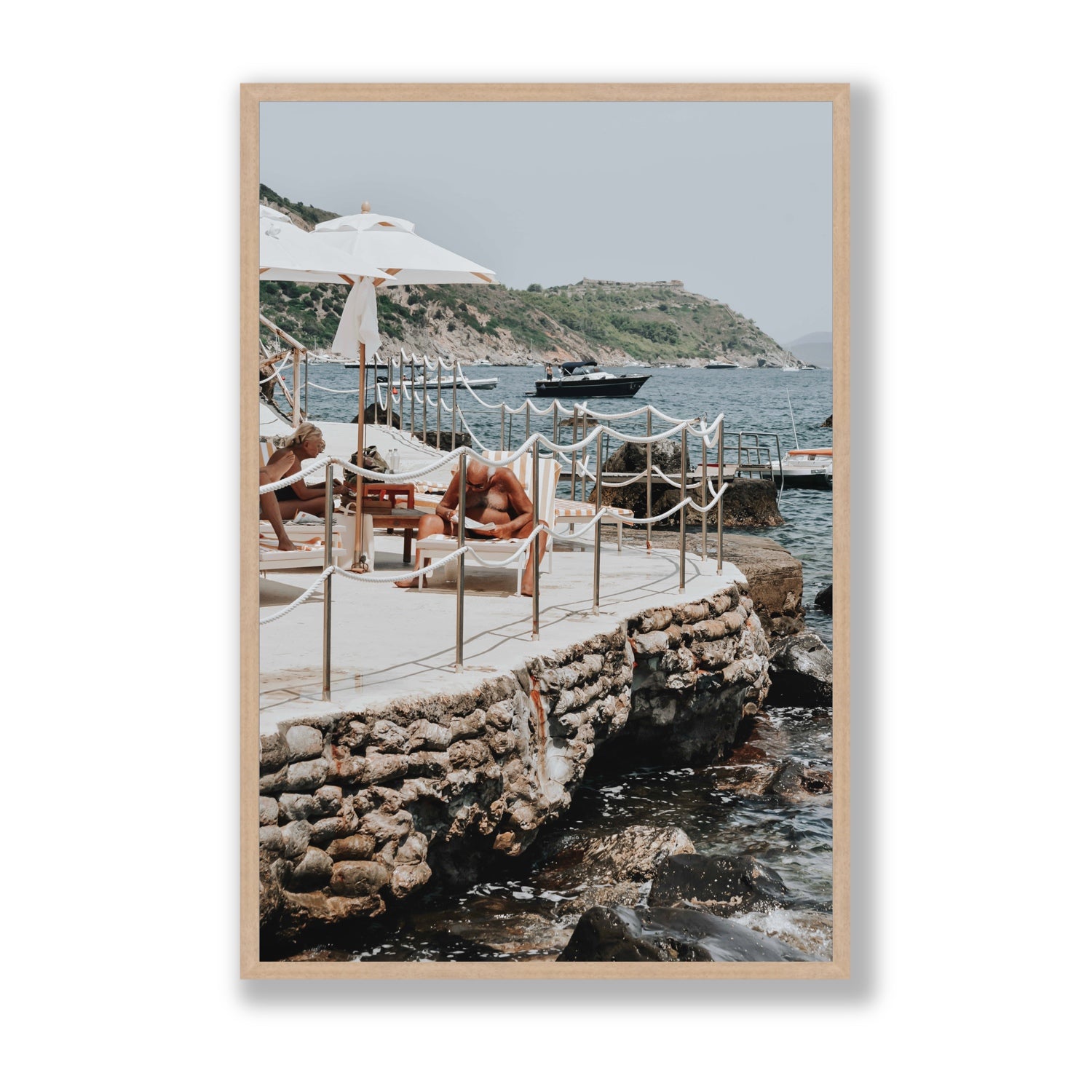 Nonno e Nonna Tuscany coastal Italian wall art Statement full-bleed fine art print in natural oak frame